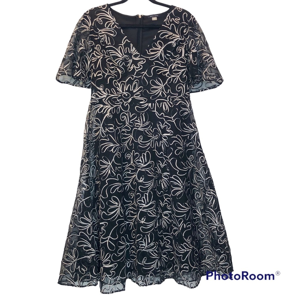 Tommy Hilfiger Silver Floral Design Black Dress Size 10